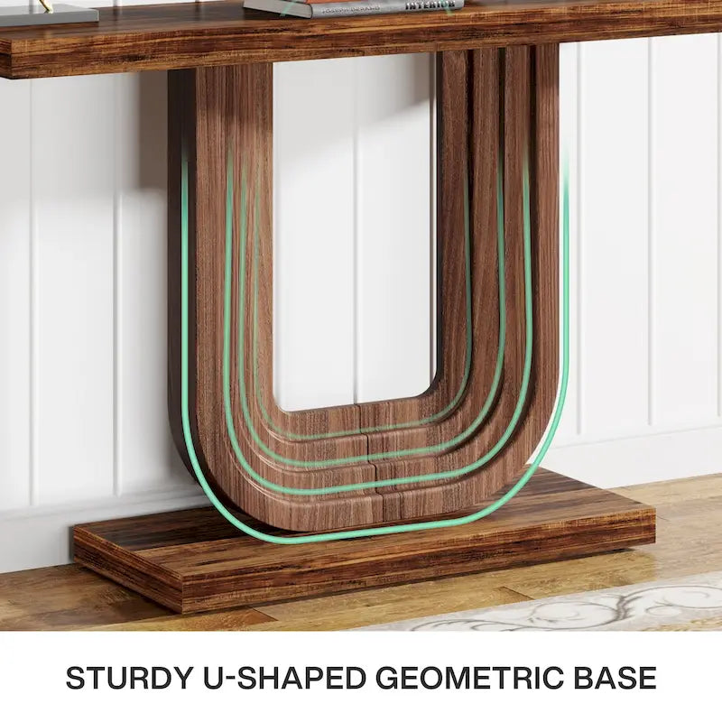 Mesa de entrada de madera de 39 con base geométrica