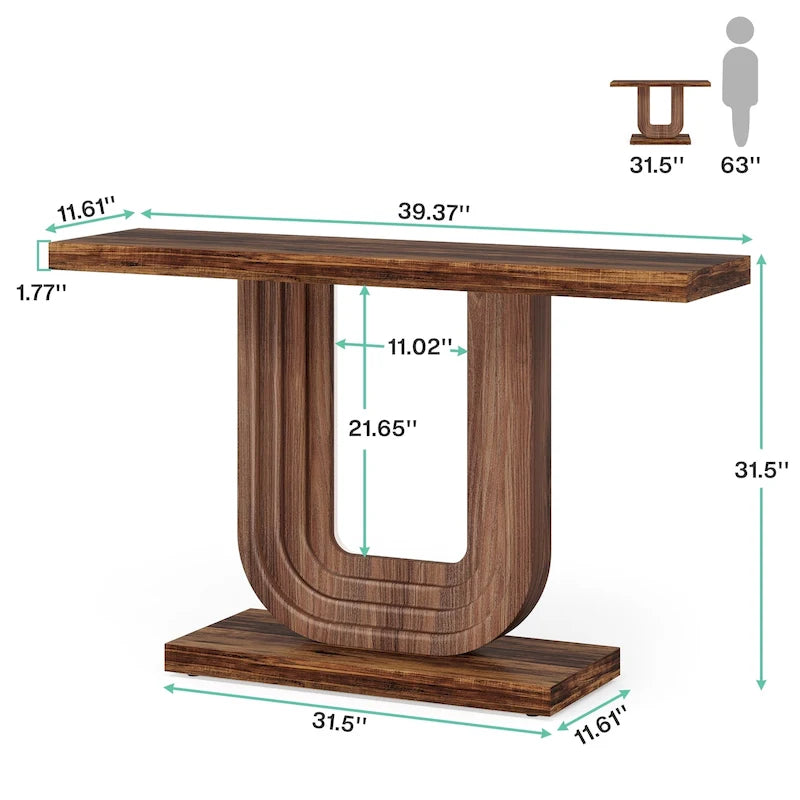 Mesa de entrada de madera de 39 con base geométrica