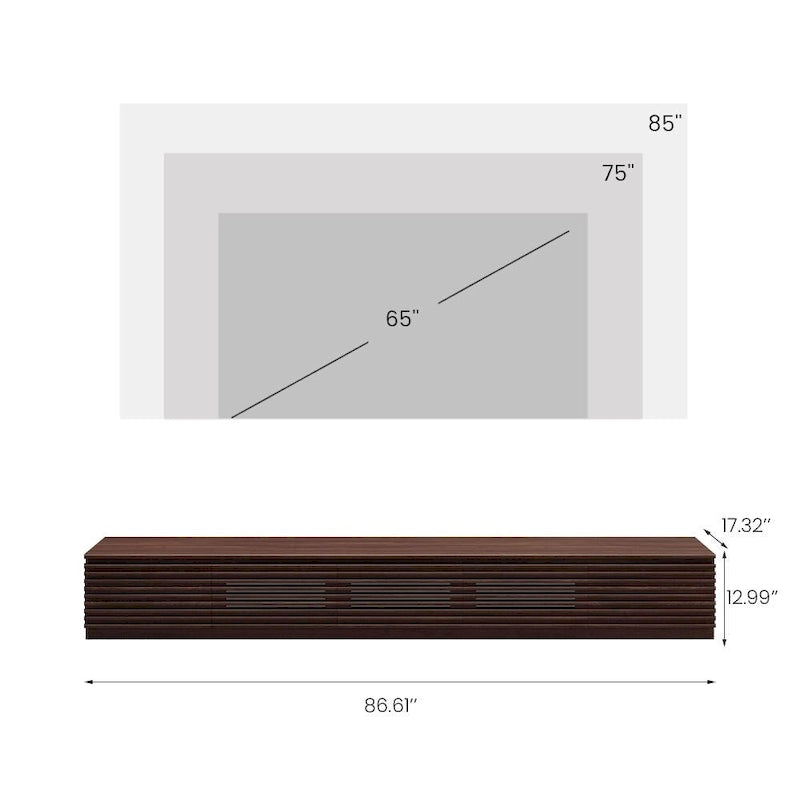 Minimalistischer TV-Ständer mit SchubladenMassive-Holz-Medienkonsole mit Schränken, Klapptür, Walnussholzfurnier, vollständig montiert