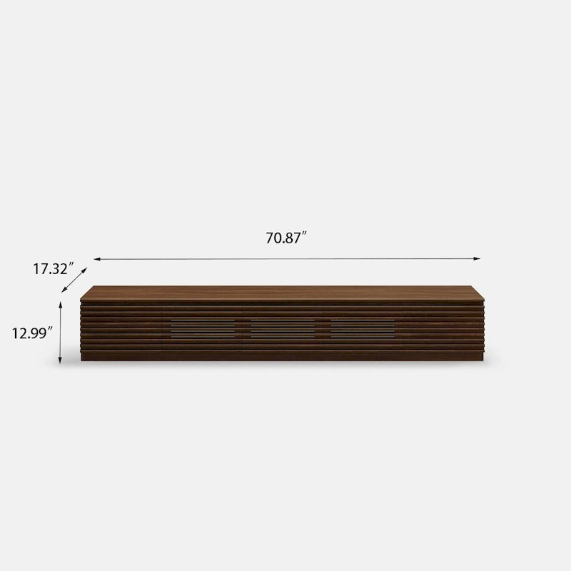 Minimalistischer TV-Ständer mit SchubladenMassive-Holz-Medienkonsole mit Schränken, Klapptür, Walnussholzfurnier, vollständig montiert