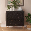 2-Door Vintage Accent Cabinet with Geometric Pattern and Gold Legs