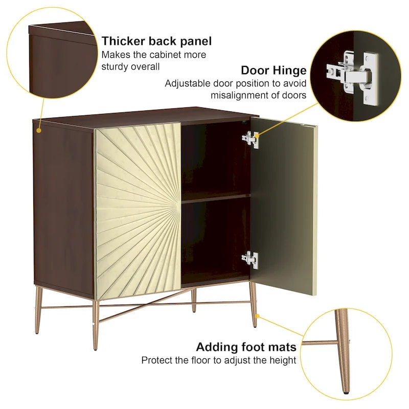 Armario decorativo vintage de 2 puertas con patrón geométrico y patas doradas
