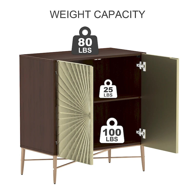 2-Door Vintage Accent Cabinet with Geometric Pattern and Gold Legs