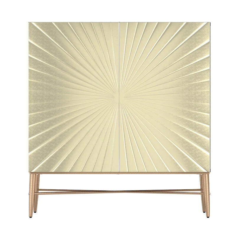 2-Door Vintage Accent Cabinet with Geometric Pattern and Gold Legs