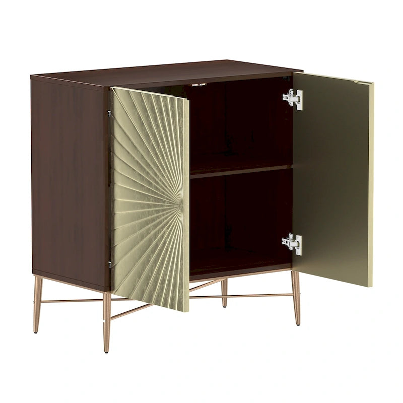 2-Door Vintage Accent Cabinet with Geometric Pattern and Gold Legs