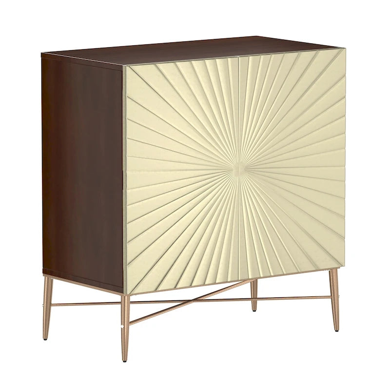 2-Door Vintage Accent Cabinet with Geometric Pattern and Gold Legs