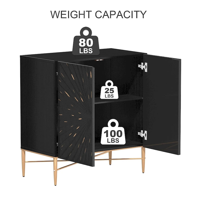 2-Door Vintage Accent Cabinet with Geometric Pattern and Gold Legs