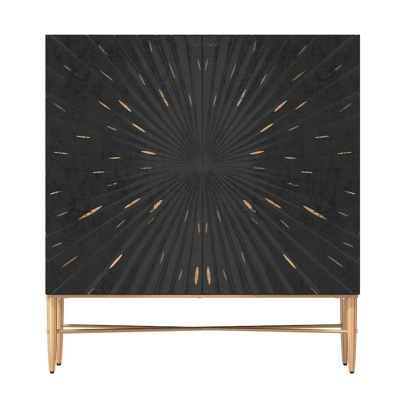 2-Door Vintage Accent Cabinet with Geometric Pattern and Gold Legs