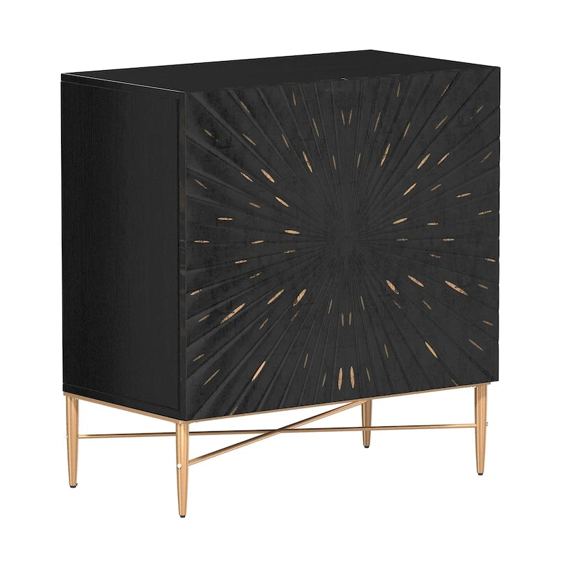2-Door Vintage Accent Cabinet with Geometric Pattern and Gold Legs