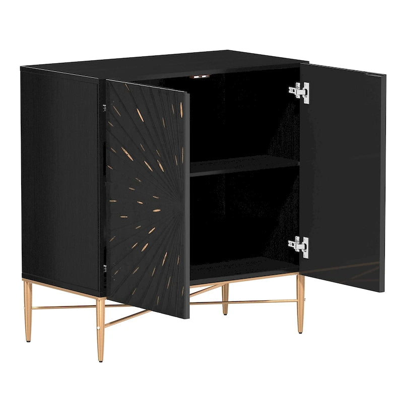 2-Door Vintage Accent Cabinet with Geometric Pattern and Gold Legs