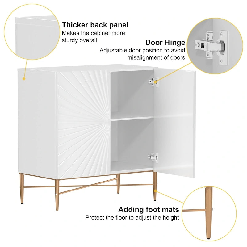 2-Door Vintage Accent Cabinet with Geometric Pattern and Gold Legs