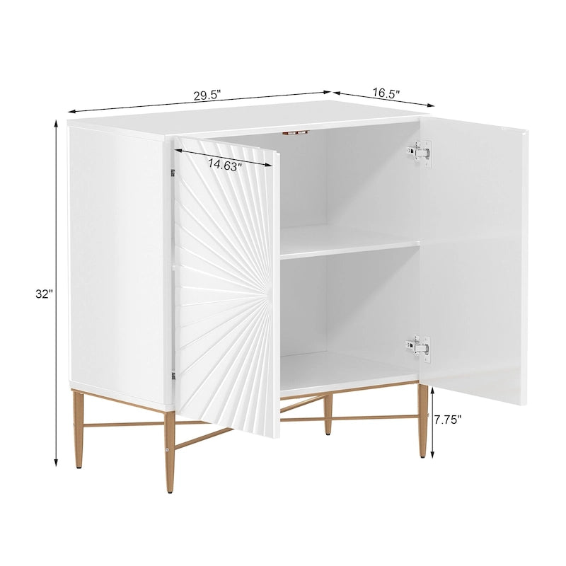 2-Door Vintage Accent Cabinet with Geometric Pattern and Gold Legs