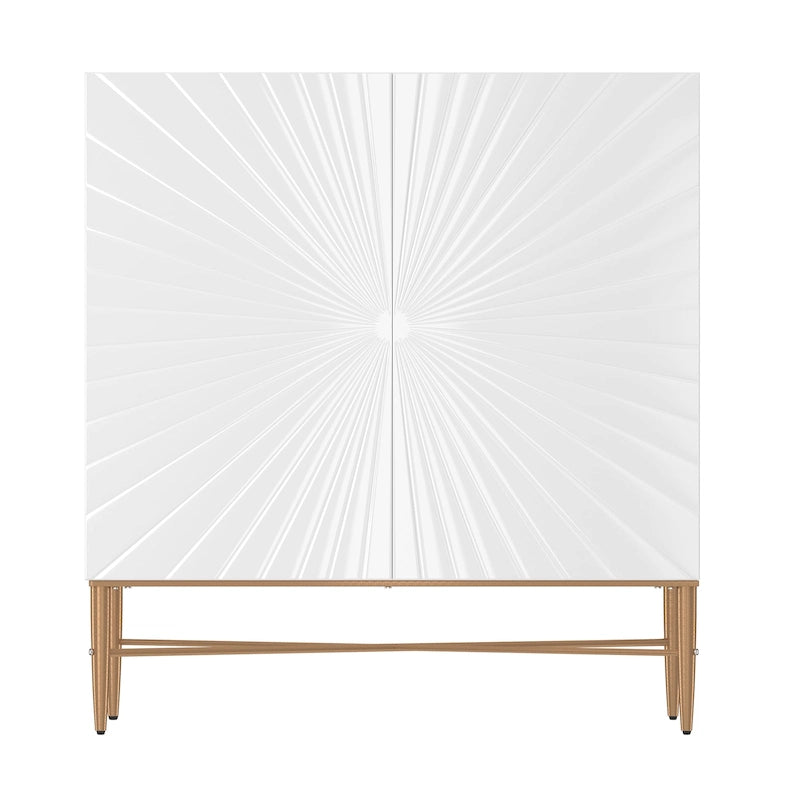 2-Door Vintage Accent Cabinet with Geometric Pattern and Gold Legs