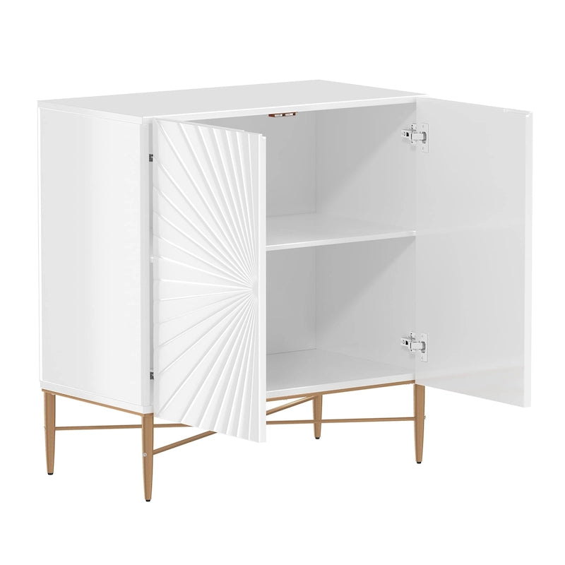 2-Door Vintage Accent Cabinet with Geometric Pattern and Gold Legs