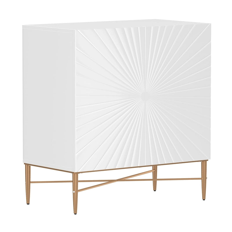 2-Door Vintage Accent Cabinet with Geometric Pattern and Gold Legs