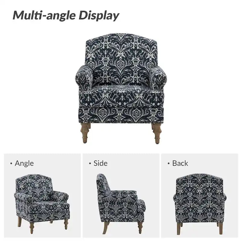 Farmhouse Linen Armchair with Solid Wood Legs – Wide Seat Accent Chair