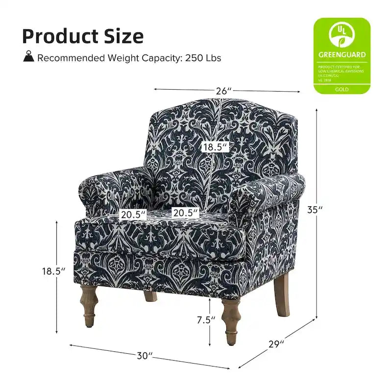 Farmhouse Linen Armchair with Solid Wood Legs – Wide Seat Accent Chair