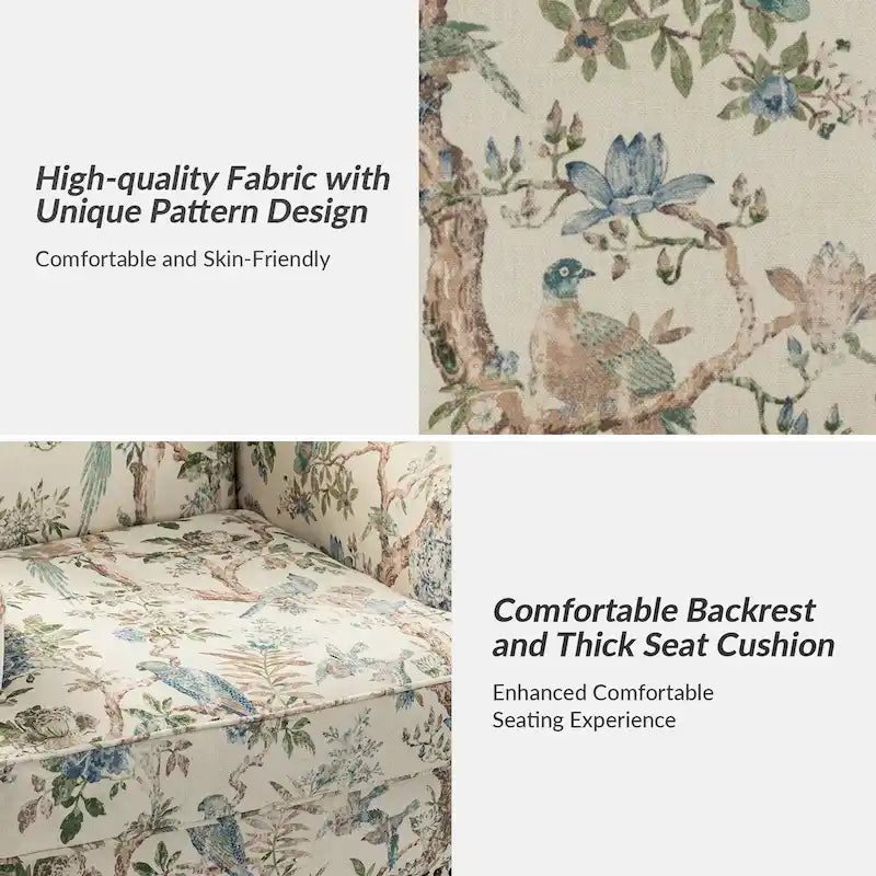 Farmhouse Linen Armchair with Solid Wood Legs – Wide Seat Accent Chair