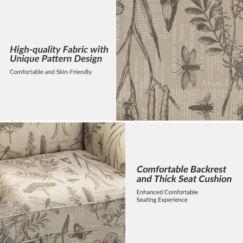 Farmhouse Linen Armchair with Solid Wood Legs – Wide Seat Accent Chair