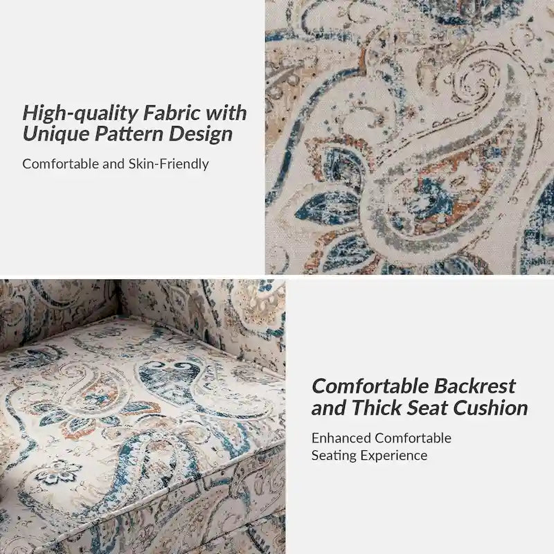 Farmhouse Linen Armchair with Solid Wood Legs – Wide Seat Accent Chair