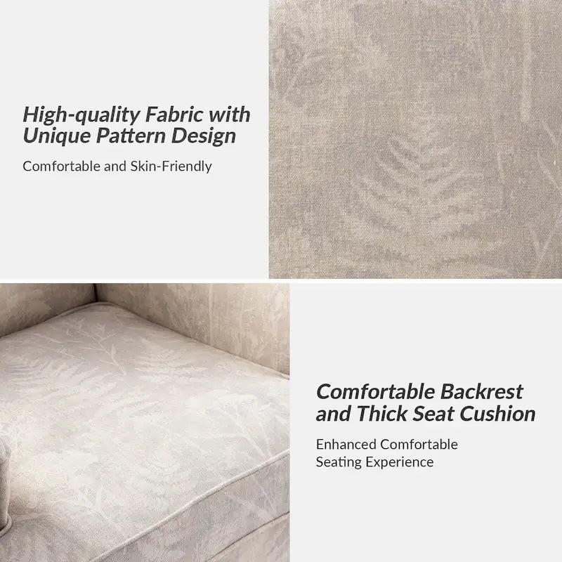 Farmhouse Linen Armchair with Solid Wood Legs – Wide Seat Accent Chair
