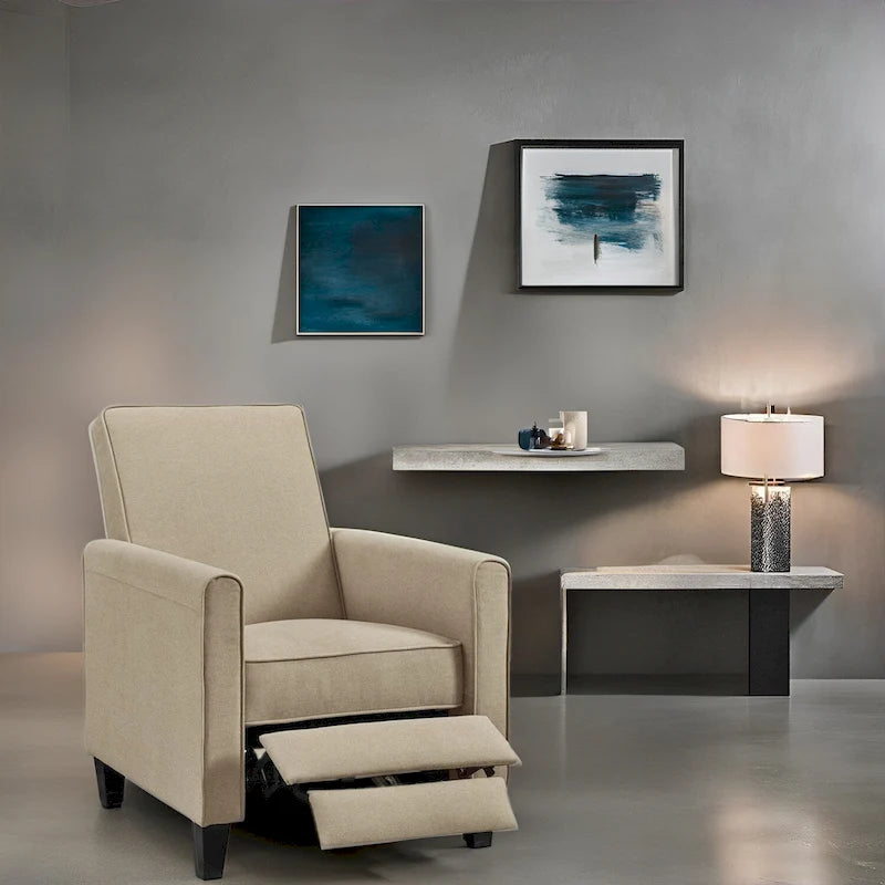 Πολυθρόνα home theater με ανάκλιση και μηχανισμό pushback - συμπαγής ανακλινόμενη πολυθρόνα με μπράτσο και ρυθμιζόμενο υποπόδιο, ιδανική για μικρούς χώρους