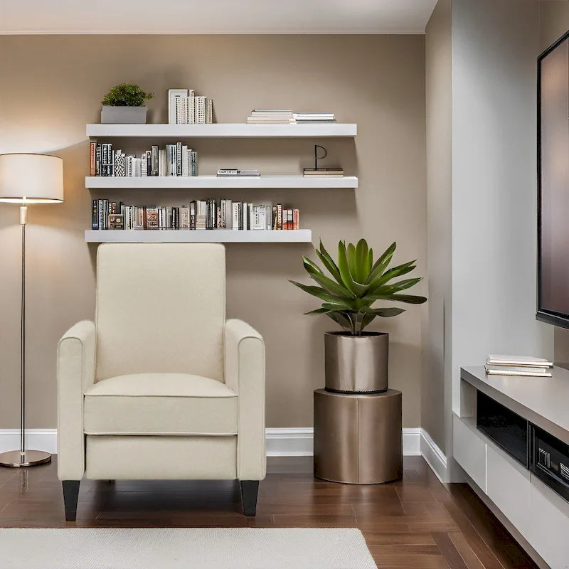 Πολυθρόνα home theater με ανάκλιση και μηχανισμό pushback - συμπαγής ανακλινόμενη πολυθρόνα με μπράτσο και ρυθμιζόμενο υποπόδιο, ιδανική για μικρούς χώρους