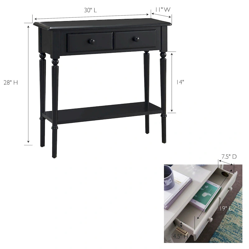 Mesa consola estrecha costera para recibidor con cajón y estante de exhibición