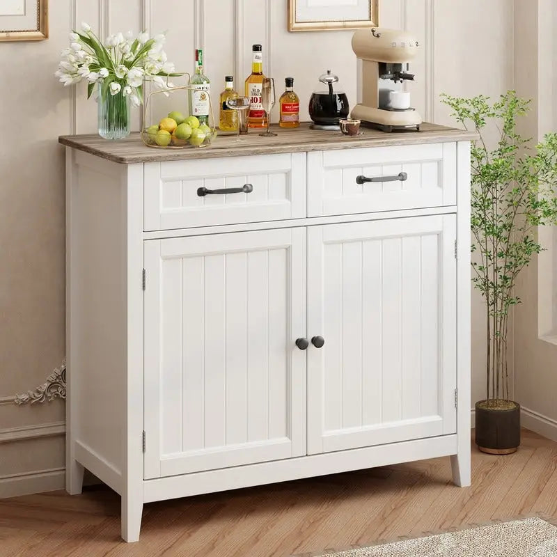 Küchen-Sideboard und Buffet-Aufbewahrungsschrank mit 2 Schubladen, Kaffeebar-Schrank, hölzerner Flurschrank mit zweitürigem Fach