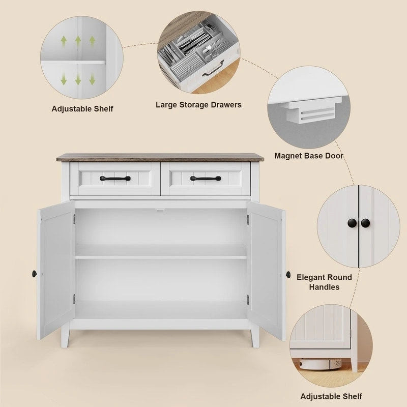 Küchen-Sideboard und Buffet-Aufbewahrungsschrank mit 2 Schubladen, Kaffeebar-Schrank, hölzerner Flurschrank mit zweitürigem Fach