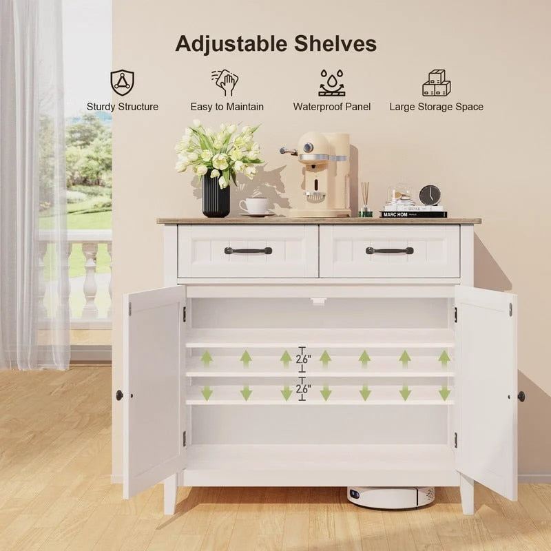 Küchen-Sideboard und Buffet-Aufbewahrungsschrank mit 2 Schubladen, Kaffeebar-Schrank, hölzerner Flurschrank mit zweitürigem Fach