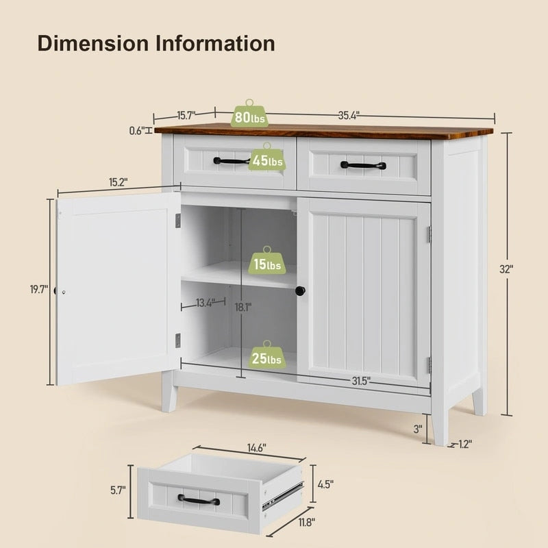 Küchen-Sideboard und Buffet-Aufbewahrungsschrank mit 2 Schubladen, Kaffeebar-Schrank, hölzerner Flurschrank mit zweitürigem Fach