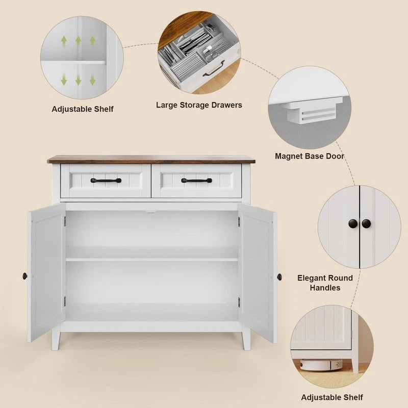 Küchen-Sideboard und Buffet-Aufbewahrungsschrank mit 2 Schubladen, Kaffeebar-Schrank, hölzerner Flurschrank mit zweitürigem Fach