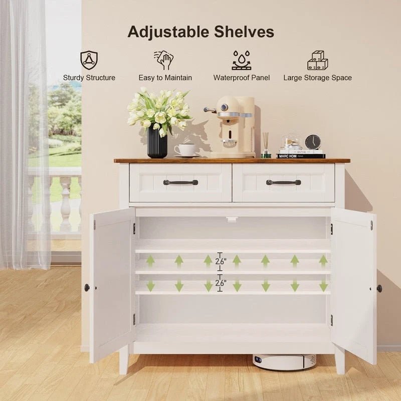 Küchen-Sideboard und Buffet-Aufbewahrungsschrank mit 2 Schubladen, Kaffeebar-Schrank, hölzerner Flurschrank mit zweitürigem Fach