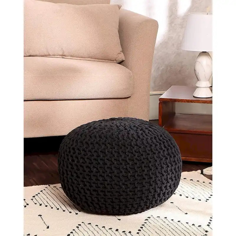 Puf tejido a mano de algodón con cordón trenzado, otomana - reposapiés - asiento decorativo tipo puf - mueble para sala y niños - 18x18x14