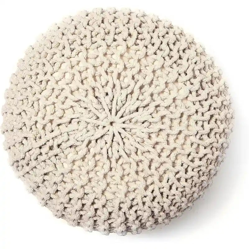 Puf tejido a mano de algodón con cordón trenzado, otomana - reposapiés - asiento decorativo tipo puf - mueble para sala y niños - 18x18x14