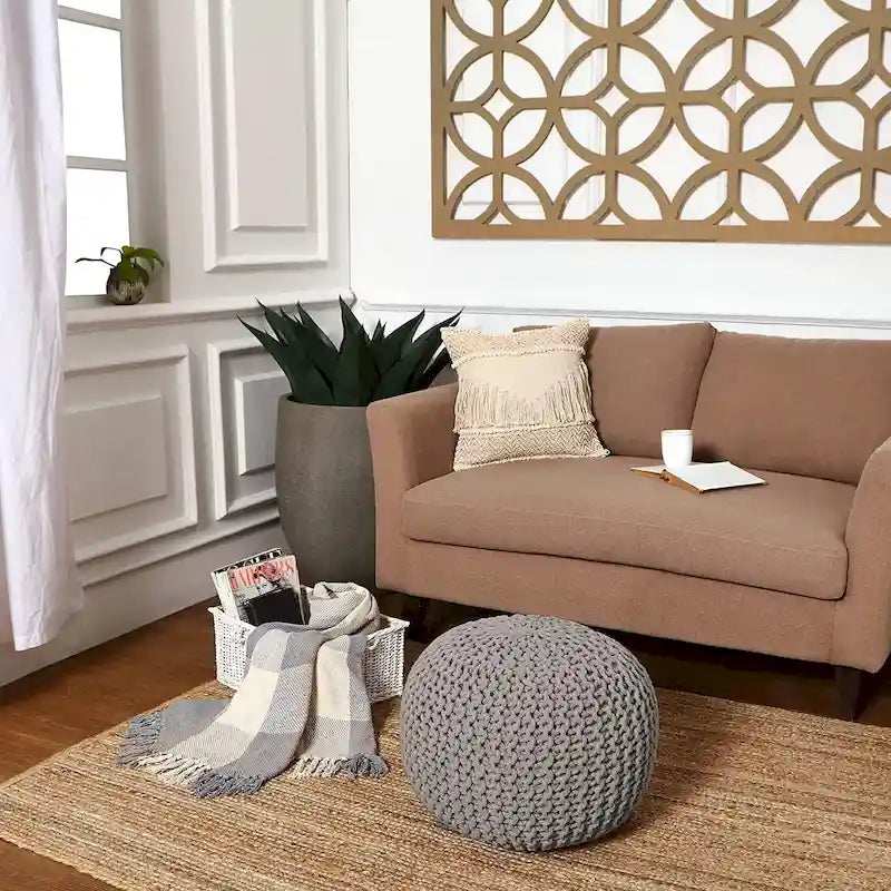 Puf tejido a mano de algodón con cordón trenzado, otomana - reposapiés - asiento decorativo tipo puf - mueble para sala y niños - 18x18x14