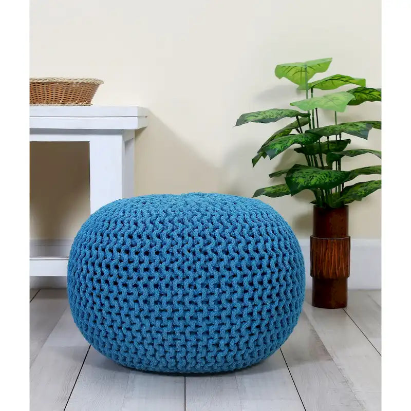 Puf tejido a mano de algodón con cordón trenzado, otomana - reposapiés - asiento decorativo tipo puf - mueble para sala y niños - 18x18x14