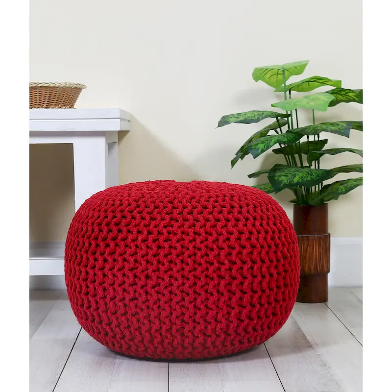 Puf tejido a mano de algodón con cordón trenzado, otomana - reposapiés - asiento decorativo tipo puf - mueble para sala y niños - 18x18x14