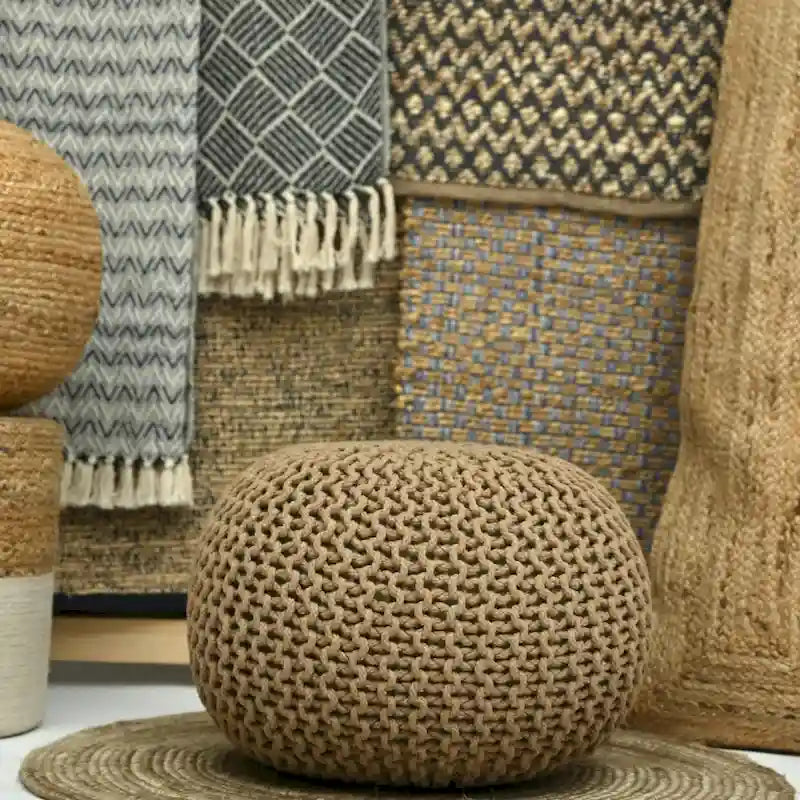 Puf tejido a mano de algodón con cordón trenzado, otomana - reposapiés - asiento decorativo tipo puf - mueble para sala y niños - 18x18x14