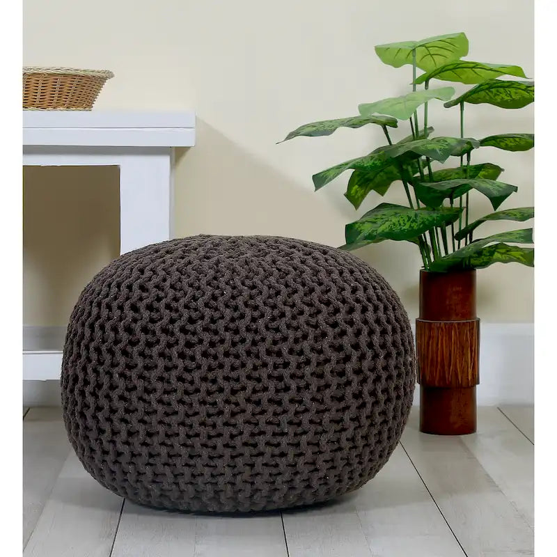Puf tejido a mano de algodón con cordón trenzado, otomana - reposapiés - asiento decorativo tipo puf - mueble para sala y niños - 18x18x14