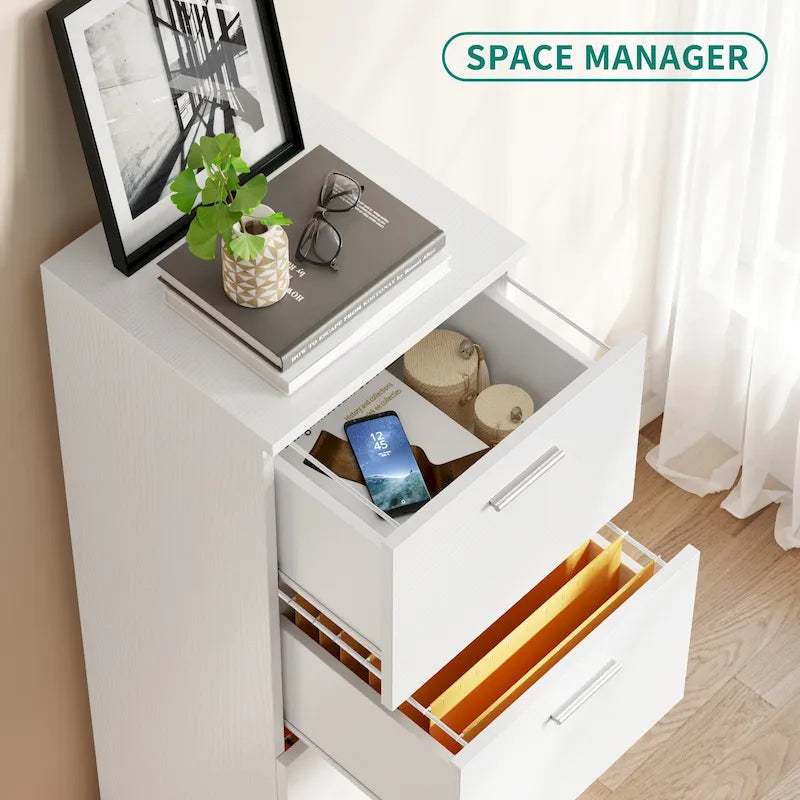 Archivador vertical con cerradura de 4 cajones para oficina en casa - blanco de 51 pulgadas