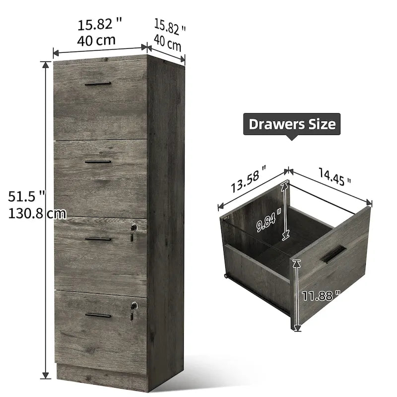Archivador vertical con cerradura de 4 cajones para oficina en casa - blanco de 51 pulgadas