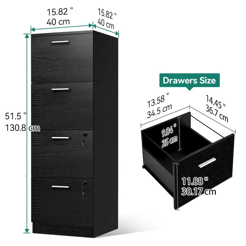 Archivador vertical con cerradura de 4 cajones para oficina en casa - blanco de 51 pulgadas