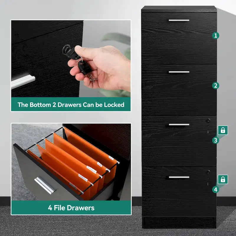 Archivador vertical con cerradura de 4 cajones para oficina en casa - blanco de 51 pulgadas
