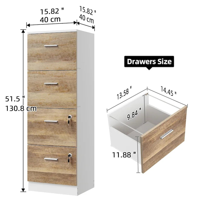 Archivador vertical con cerradura de 4 cajones para oficina en casa - blanco de 51 pulgadas