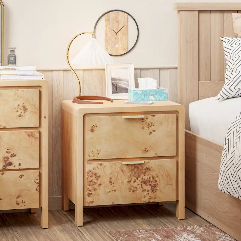 Mesita de noche estilo granja con acabado de madera rústica envejecida - completamente ensamblada