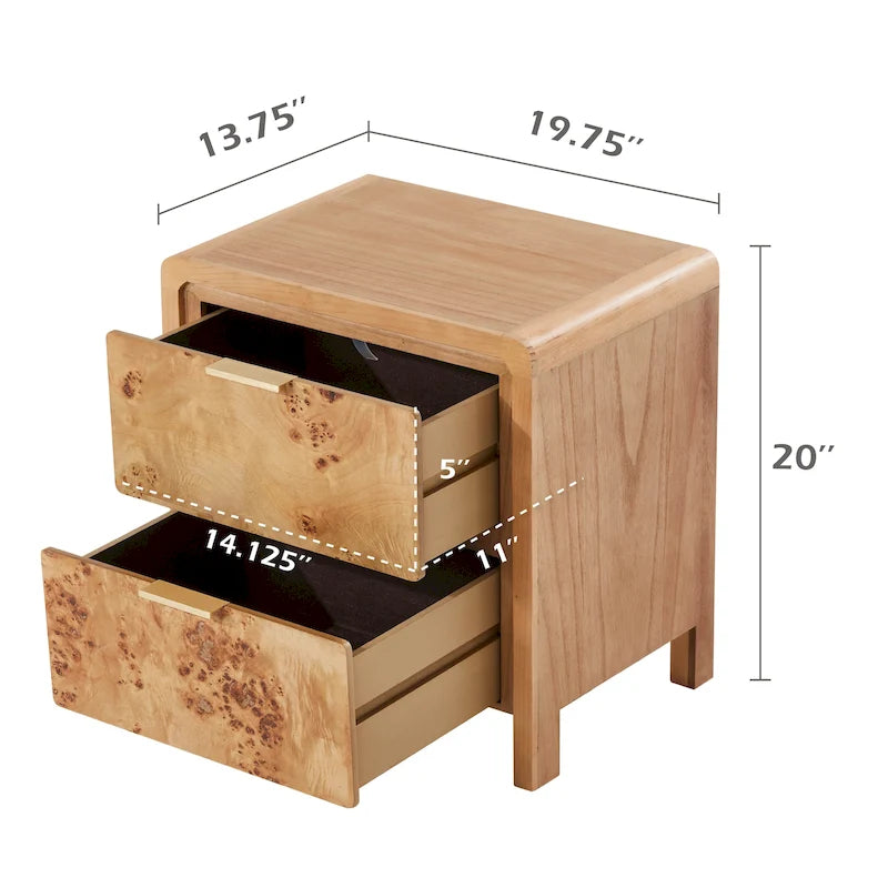 Mesita de noche estilo granja con acabado de madera rústica envejecida - completamente ensamblada