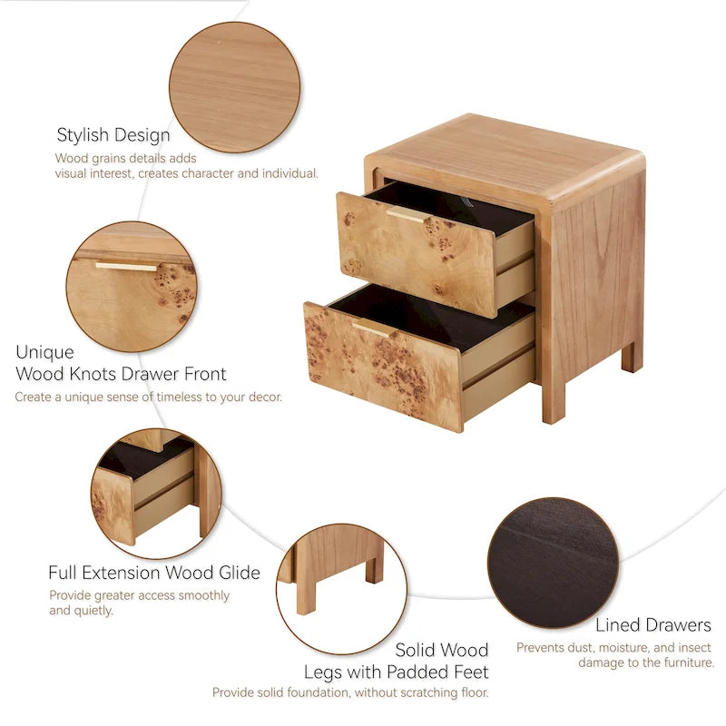 Mesita de noche estilo granja con acabado de madera rústica envejecida - completamente ensamblada