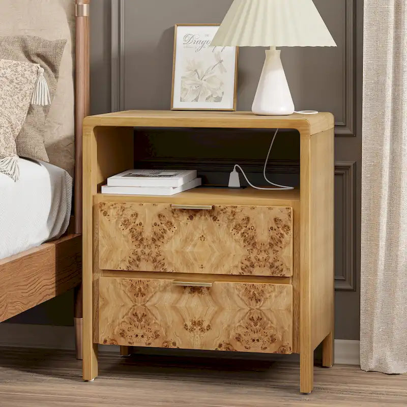 Farmhouse Nightstand with Rustic Distressed Wood Finish – Fully Assembled